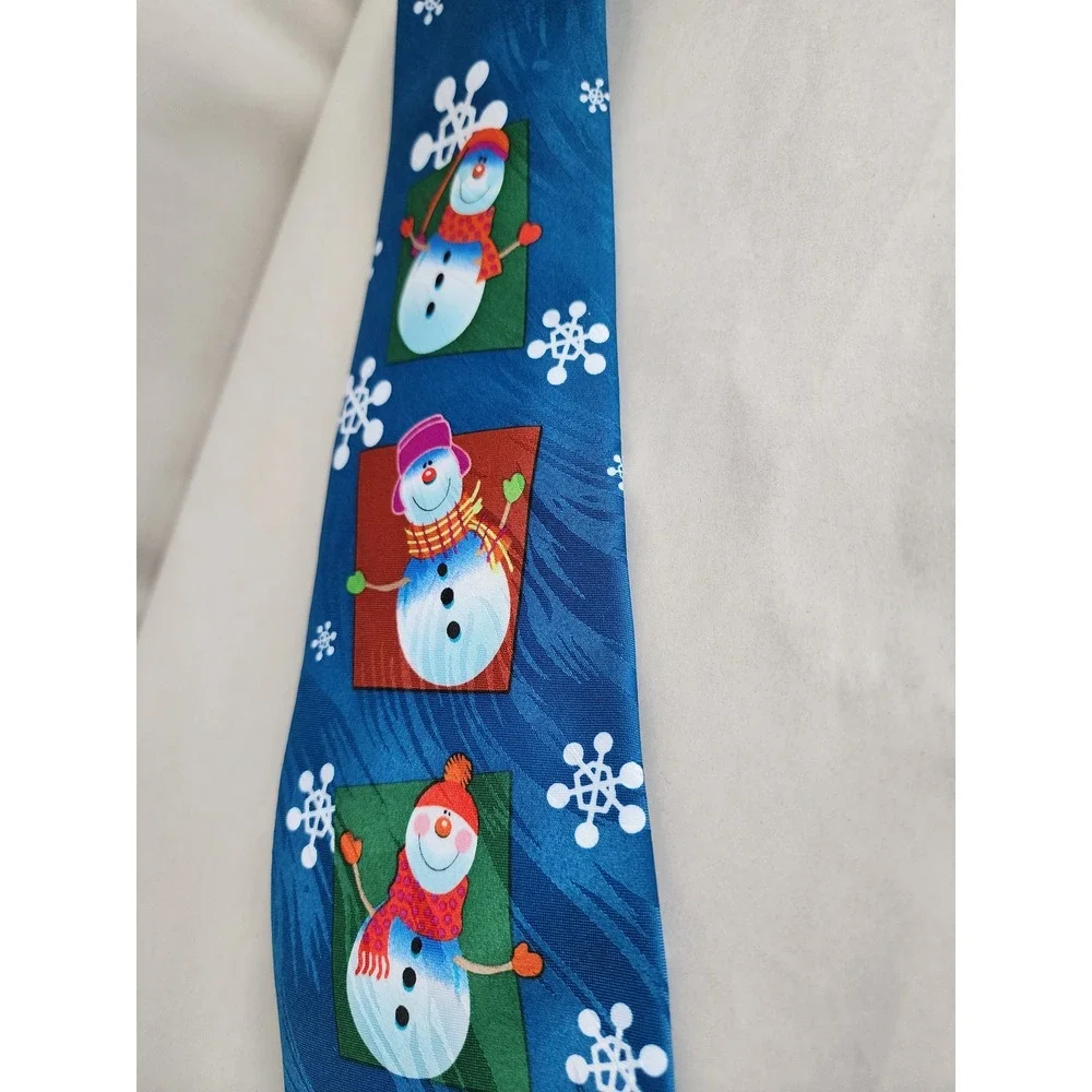 Keith Daniels Mens Blue Snowman Snowflake Christmas Holiday Novelty Necktie